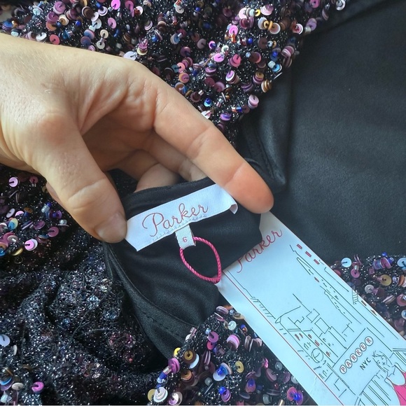 Parker Multicolor Sequin Long Sleeve Dress Open Back Detail - Picture 13 of 15